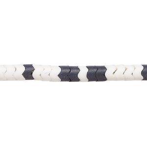 Bead, porcelain, opaque matte black and white, 4.5x3mm zigzag rondelle. Sold per 15-1/2" to 16" strand, approximately 140 to 170 beads.