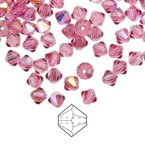 Bead 576pk rose AB, Preciosa Czech crystal 5mm bicone