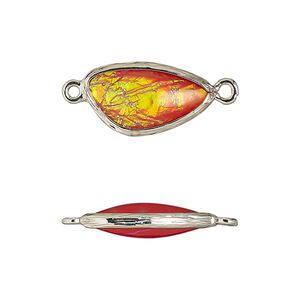 Link, Opalized Ice&trade;, "opal" (resin) and imitation rhodium-finished brass, opaque orange, 19.5x11mm double-sided wing. Sold per pkg of 4.
