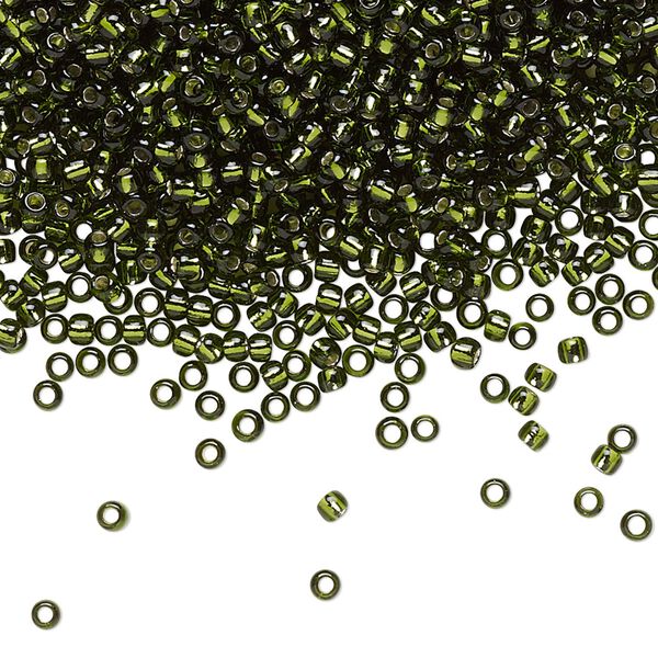 Seed bead, TOHO BEADS&reg;, glass, pkg/250g, #11 round, transparent silver-lined olivine (TR-11-37). image number 0