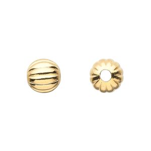Bead 1pkg10 gold-plated, 10mm corrugated round, brass