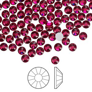 Flat back 1440pk ruby foil back, Preciosa Viva 12&reg; Czech crystal rhinestone 3.8-4mm chaton rose round SS16