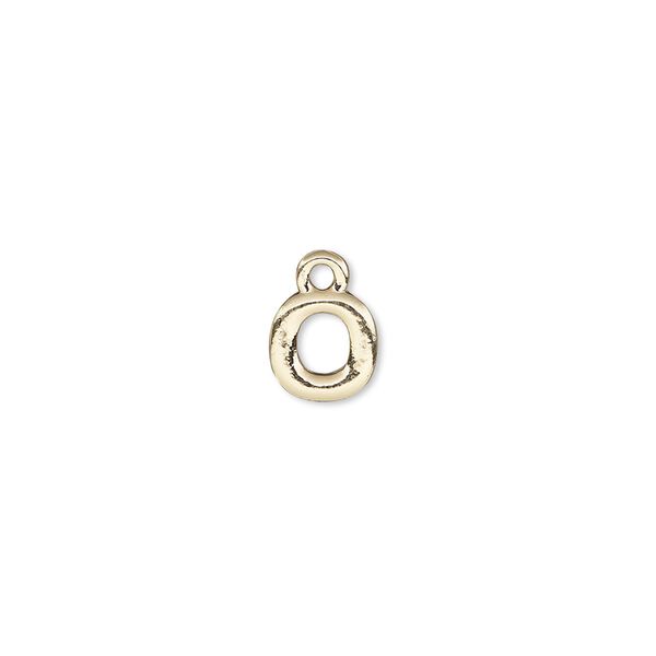 Charm, gold-finished "pewter" (zinc-based alloy), 7.5x7.5mm alphabet letter O. Sold per pkg of 2. image number 0