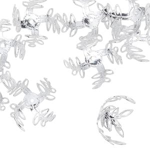 Bead cap, anodized aluminum, silver, 15x11mm leaves with cutout design, fits 20mm bead. Sold per pkg of 24.