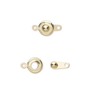 Clasp button 1pkg10 gold-plated, 7.5mm, brass 1-strand