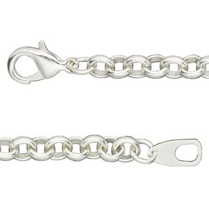 Chain 1pkg1 silver-plated rolo, 6mm / lobster claw clasp, brass 20 inch