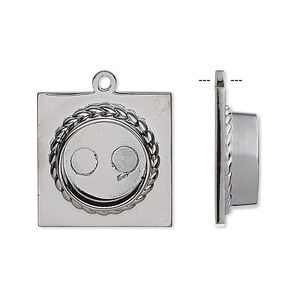 Drop, gunmetal-plated "pewter" (zinc-based alloy), 20x20mm square with 12mm non-calibrated round setting. Sold per pkg of 2.