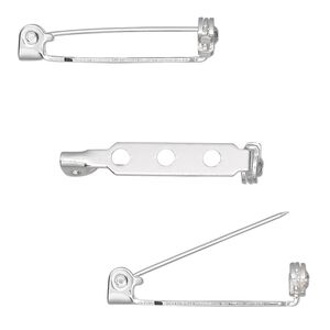 Pin back 1pkg10 silver-plated, 1 inch / locking bar, steel