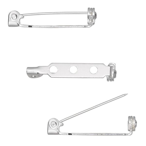 Pin back 1pkg10 silver-plated, 1 inch / locking bar, steel image number 0