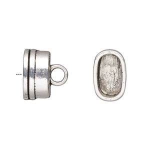 Cord end glue-in 1pkg4 "pewter", 15x9.5mm oval / 12.5x7mm inside diameter, antiqued / silver-finished
