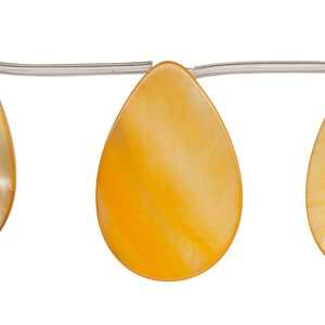 Mother-of-pearl shell 1pkg1, top-drilled flat teardrop bead 13 inch orange 30x6mm-30x10mm