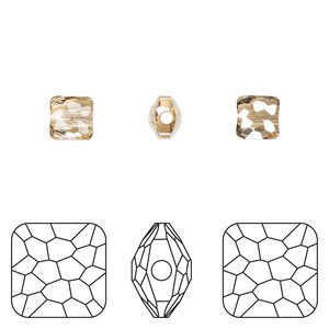Bead 1pkg4 crystal golden shadow, Crystal Passions&reg; 6mm puffed square 5035