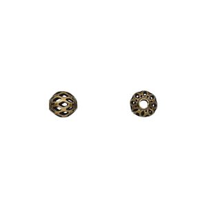 Bead 1pkg100 gold-plated, 6mm cutout round, brass antique