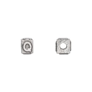 Bead 1pkg4 pewter, 8x6mm rectangle / letter Q, antiqued Dione&reg;