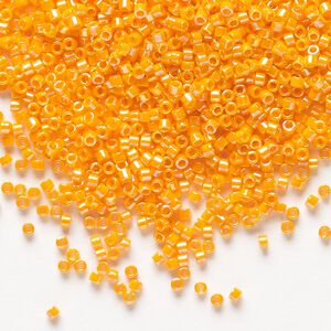 Seed bead, Delica&reg;, glass, pkg/250g, #11 round, opaque rainbow mandarin orange (DB-1573).