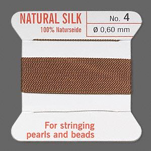 Thread, Griffin, silk, brown, size #4. Sold per 2-meter card (approximately 78 inches).