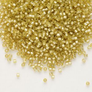 Seed bead, Delica&reg; 1pkg7.5g glass, #11 round, translucent semi-matte silver-lined yellow green / outside dyed (DB-0687)