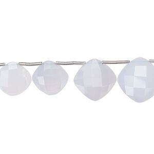 Blue chalcedony 1pkg11, top-drilled faceted puffed diamond bead natural B grade, graduated
