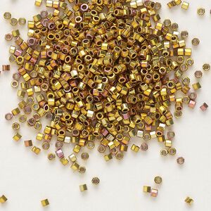 Seed bead, Delica&reg;, glass, pkg/50g, #11 cut, opaque 24Kt gold-plated iris (DBC-0501).