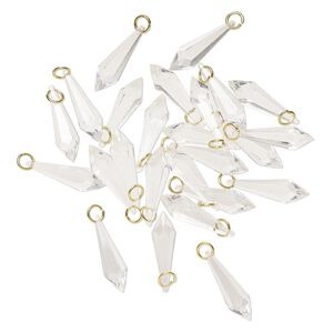 Focal, acrylic and gold-finished brass, clear, 31x9mm-32x9mm faceted teardrop with jump ring. Sold per pkg of 25.