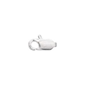 Clasp lobster claw 1pkg10 silver-plated, 13x6mm, brass 1-strand