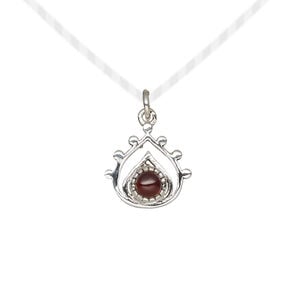 Drop 1pkg1, antiqued sterling silver and garnet (natural), 13x12.5mm open teardrop