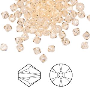 Bead 144pk light peach, Crystal Passions&reg; 4mm bicone 5328
