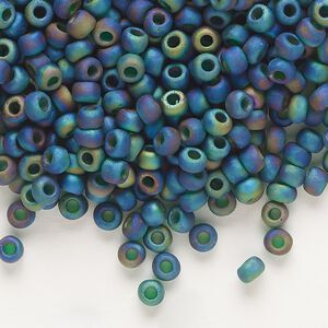 Seed bead, Dyna-Mites&trade;, glass, transparent frosted rainbow peacock, #6 round. Sold per 1/2 kilogram pkg.