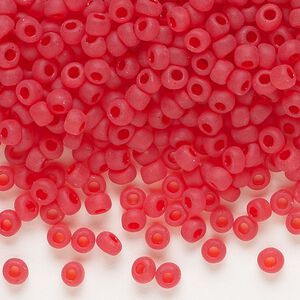 Seed bead, Dyna-Mites&trade;, glass, transparent matte red, #6 round. Sold per 1/2 kilogram pkg.