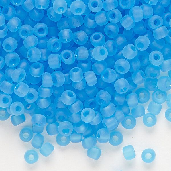 Seed bead, Dyna-Mites&trade;, glass, transparent matte light turquoise blue, #6 round. Sold per 1/2 kilogram pkg. image number 0