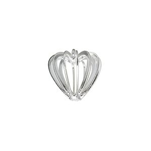 Drop, silver-plated brass and steel, 14mm heart bead cage. Sold per pkg of 20.