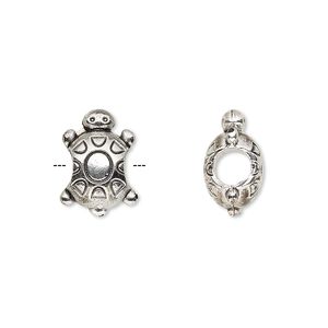 Bead 1pkg12 silver-finished "pewter", 15x10.5mm turtle / 2sided, antique Dione&reg;