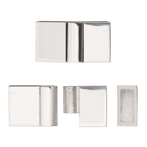 Clasp slide lock 1pkg1, 22x12mm rectangle / fits 9.5x3mm cord, stainless steel 1-strand image number 0