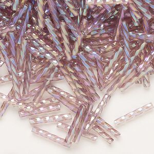 Bugle bead, Dyna-Mites&trade;, glass, translucent rainbow light purple, 12mm twisted. Sold per 50-gram pkg.