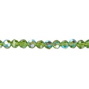 Bead 1pk 32 facets translucent green AB, Celestial Crystal&reg; 4mm round 15.5-16 inch