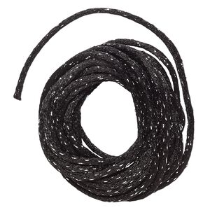 Cord, Satinique&trade;, satin, black and metallic silver, 2mm. Sold per pkg of 9-1/2 feet.