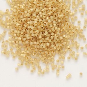 Seed bead, Delica&reg;, glass, pkg/4g, #11 round, translucent 24Kt gold-lined opal (DB-0230).