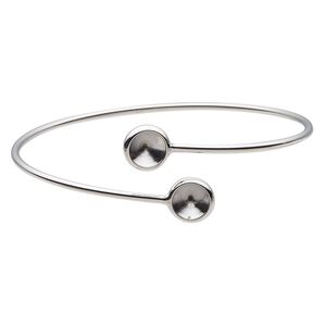 Bracelet, Almost Instant Jewelry&reg;, cuff, imitation rhodium-finished brass, 21mm wide and (2) SS39 rivoli glue-in settings, 8 inches. Sold individually.