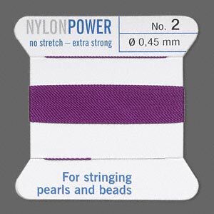 Thread, Griffin, nylon, amethyst purple, size #2. Sold per 2-meter card (approximately 78 inches).