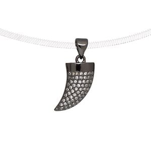 Pendant, cubic zirconia and black-finished brass, clear, 14x10.5mm single-sided talon. Sold individually.
