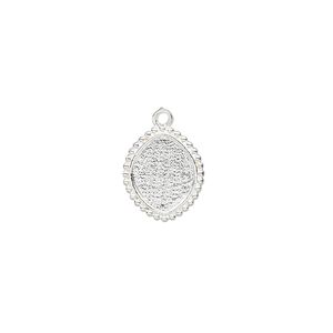Drop, silver-plated brass, 12.5x11 marquise with beaded edge and 10x8mm pure leaf setting. Sold individually.