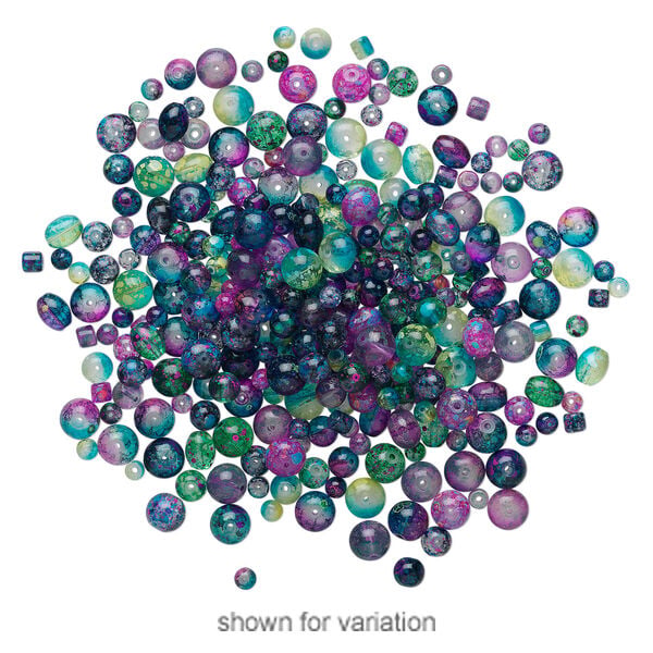 Bead mix, glass, transparent and opaque multicolored, 4-8mm mixed shape. Sold per pkg of 650. image number 1