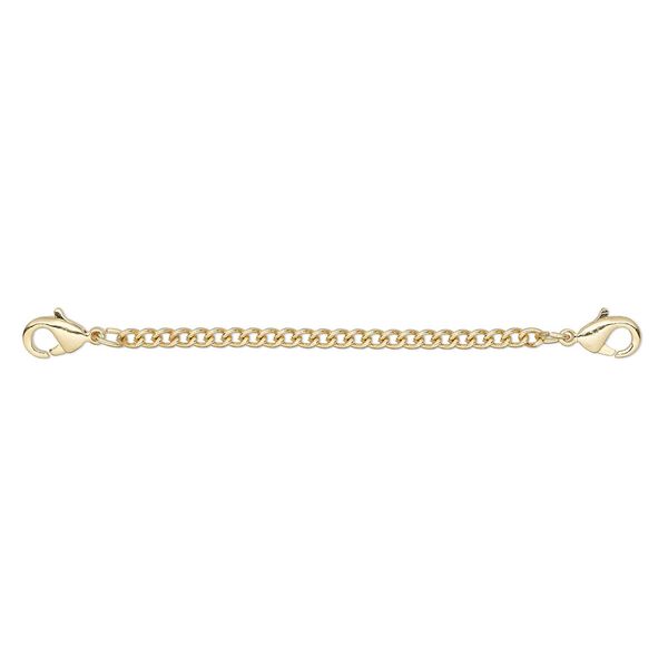 Extender chain 1pkg2 curb, 2.4mm / lobster claw clasps, gold-finished steel / brass 2 inch image number 0
