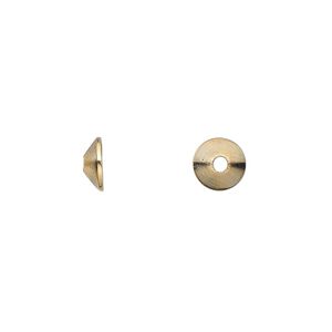 Bead cap, gold-plated steel, 7x2mm cone, fits 8-10mm bead. Sold per 6-1/2 inch strand, approximately 300 bead caps.