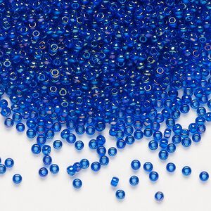 Seed bead, Preciosa Ornela Czech glass, pkg/50g, #11 rocaille, translucent rainbow sapphire blue, (61300).