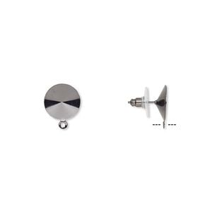 Earstud 1pkg10 Almost Instant Jewelry&reg;, 14.5mm round / 14mm rivoli glue-in setting / closed loop / comfort clutch, gunmetal-finished brass / steel / plastic 5 pair