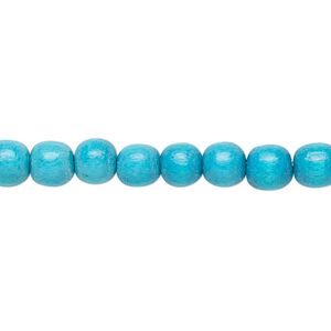 Bead 1pkg1, Taiwanese cheesewood (dyed / waxed), turquoise blue, 5-6mm round, 15-1/2 to 16 inches.
