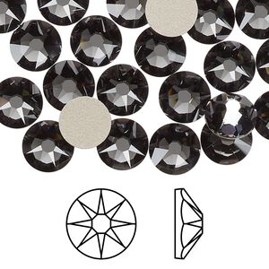 Flat back 12pk graphite foil back, Crystal Passions&reg; 8.412-8.672mm rose round SS40 2088