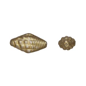 Bead, Preciosa, Czech pressed glass, opaque alabaster matte gold, 16x8mm whelk shell. Sold per pkg of 10.
