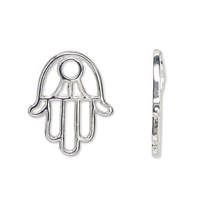 Component, silver-finished "pewter" (zinc-based alloy), 23x18mm single-sided Fatima hand with cutouts. Sold per pkg of 2.